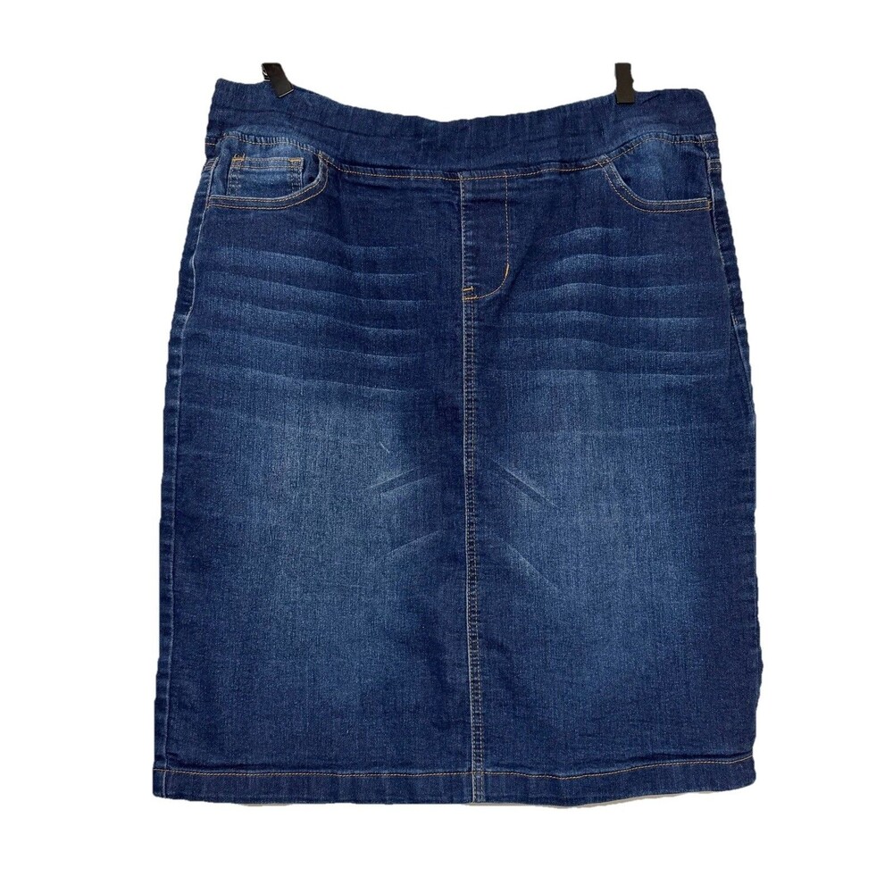 BE-GIRL 2XL Pull On Denim Skirt Stretch Blue Jean Knee Length Pockets Plus